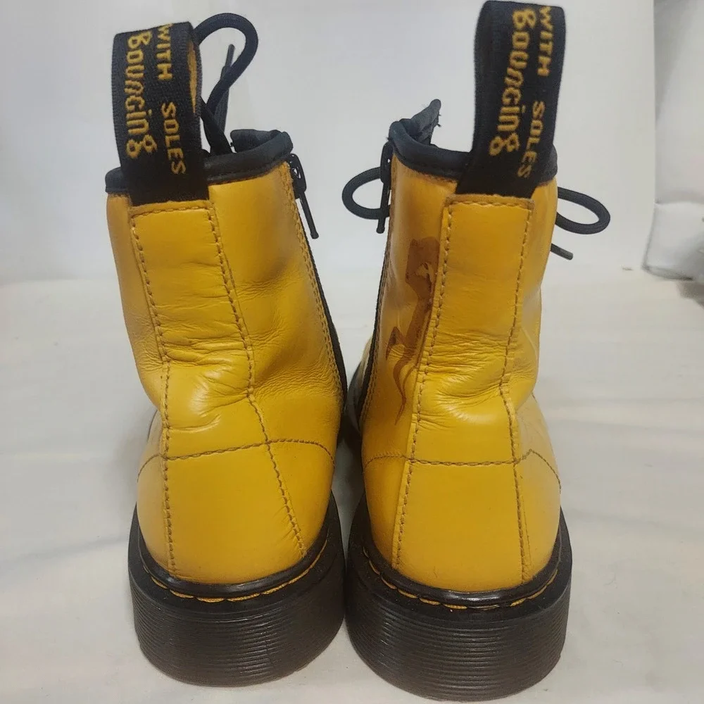 Dr Martens 1460 J Yellow Leather Lace Up Zip Boots Kids Size 4Y‎ Read!